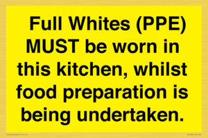  Full Whites (PPE) MUST be worn in this kitchen, whilst food preparation is being undertaken.